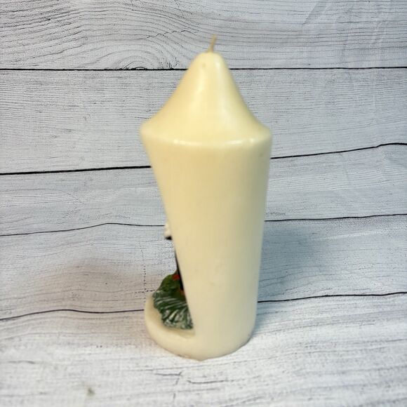 Vintage Christmas Pillar Candle 6.5" Inset Painted Lantern Holly Greenery - Picture 2 of 4